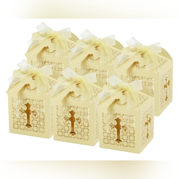 Wedding or Baby Shower Gold Favor Boxes With Ribbons 70 Pc - Picture 1 of 6